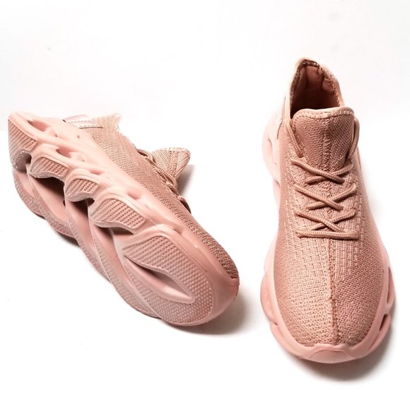 New Mauve Pink Knit Comfy Lace Up Light Weight Sneakers - Picture 4 of 4